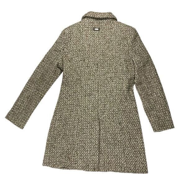 Calvin Klein Tweed Wool Pea Coat Brown Faux Leather Trim Classic Dressy Business - Picture 4 of 15